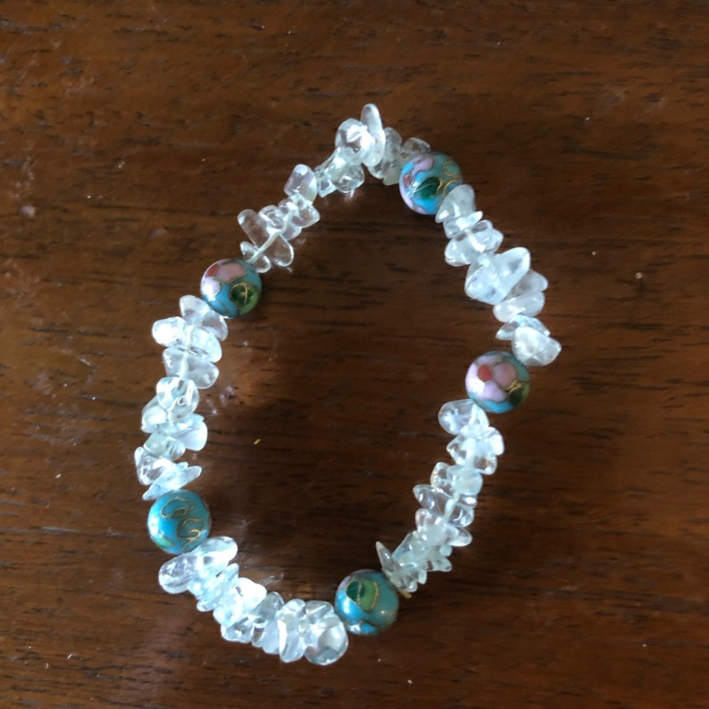 Cloisonné & Blue Crystal Rock Chip Bracelet Made by Me- 721 $30 or $25 w/offer